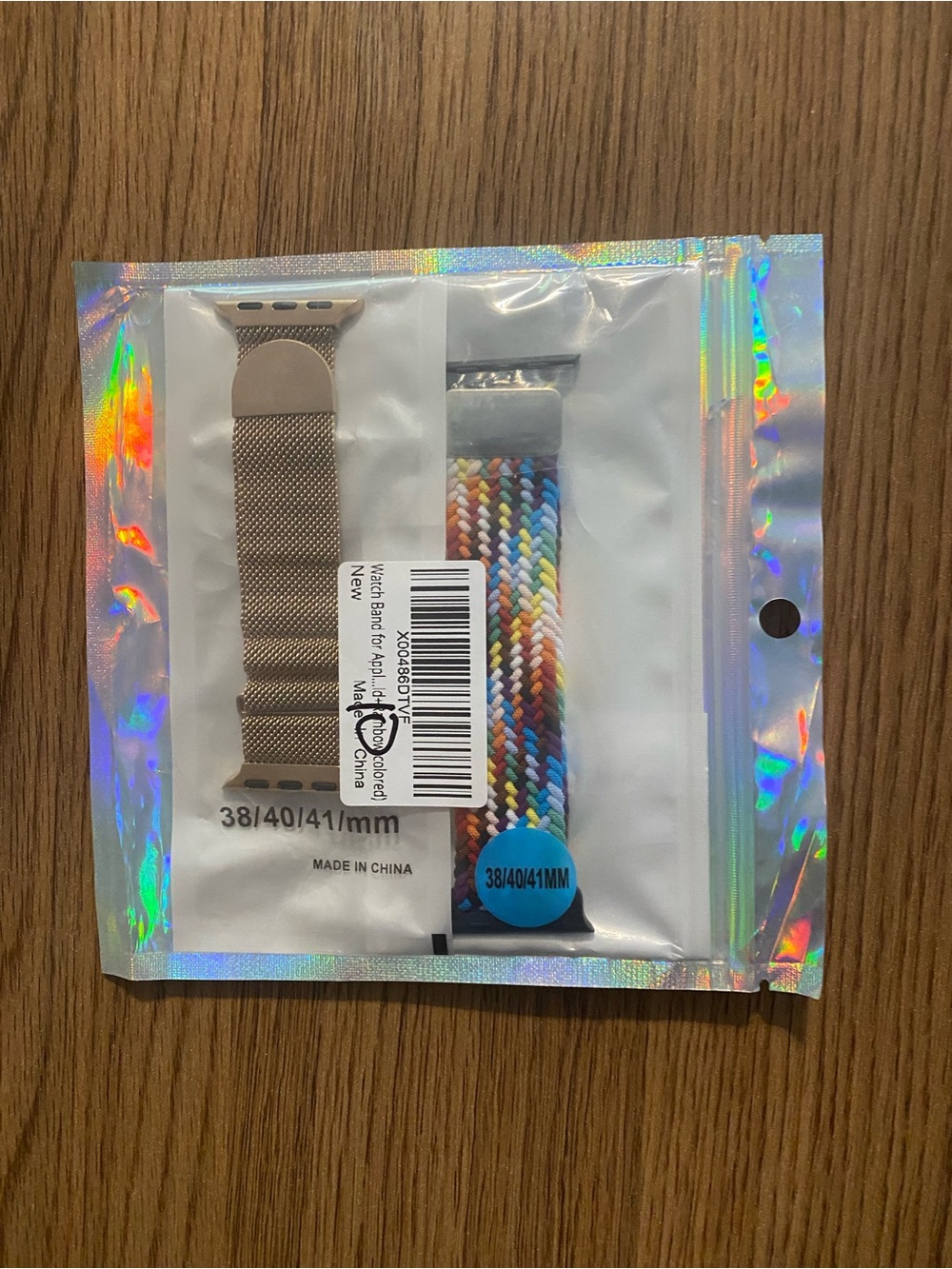 Metal Mesh Strap Apple Watch Compatible 38/40/41mm + Rainbow fabric braided band